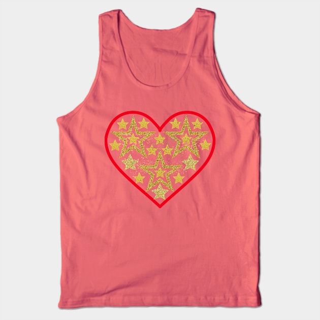 Gold stars in red heart. Tank Top by Nano-none